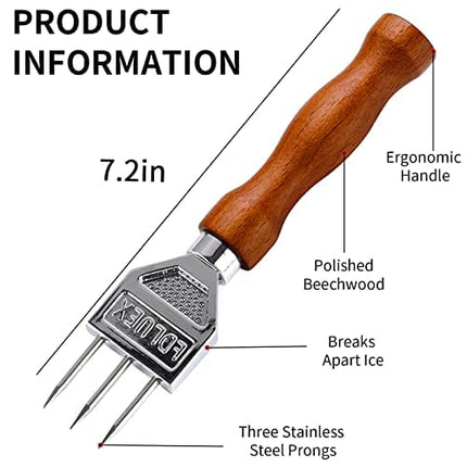 Ice Pick - 7.2 Inch Stainless Steel Ice Crusher with Wooden Handle Ice Chipper Ideal for Breaking Ice Kitchen Tool