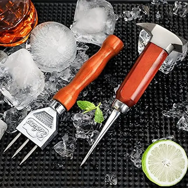 Ice Pick set of 2-7.24 Inch and 6.8Inch Stainless Steel Ice Crusher with Wood Handle, Japanese Style Ice Chipper Ideal for Bars and Home