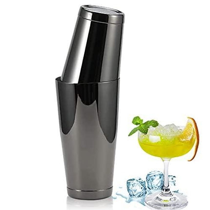 Stainless Steel Pro Boston Shaker - 2 Piece Unweighted 18oz & Weighted 28oz Martini Drink Shaker Kit for Bartender - Black