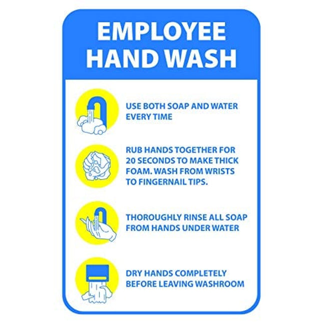 Employee Hand Wash Guide Sticker | Workplace Safety Signs for Public Restrooms, Restaurants, and Hospitals (Pack of 6)