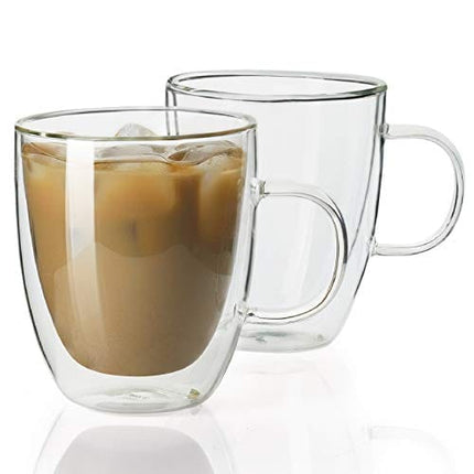 Sweese Double Wall Glass Coffee Mugs - 12.5 oz Insulated Espresso Cups Set of 2, Perfect for Cappuccino, Latte, Americano, Tea Bag, Beverage (413.101)