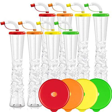Ice Yard Cups Party 8-PACK - for Margaritas, Cold Drinks, Frozen Drinks, Kids Parties - 17 oz. (500 ml) - set of 8 Yard Cups. BPA Free and Crack Resistant (Assorted color lids)