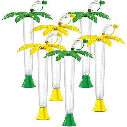 Palm Tree Luau Yard Cups Party 6-Pack - for Margaritas, Cold Drinks, Frozen Drinks, Kids Parties - 14 oz. (400 ml) - set of 6 Yard Cups in assorted Palm colors