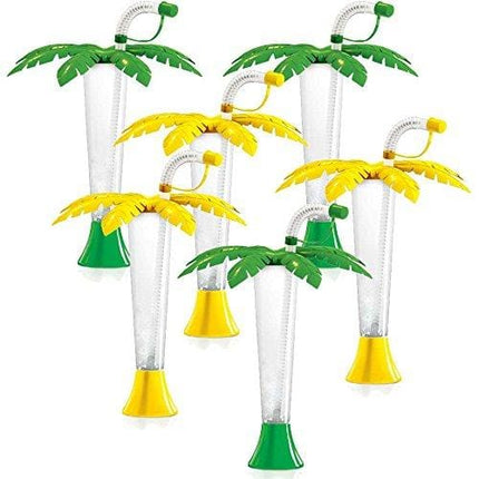 Palm Tree Luau Yard Cups Party 6-Pack - for Margaritas, Cold Drinks, Frozen Drinks, Kids Parties - 9 oz. (250 ml) - set of 6 Yard Cups in assorted Palm colors - BPA Free and Crack Resistant