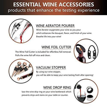 Wine Openers Set - Lever Wine Bottle Opener Kit - Corkscrew Set-[Professional Upgraded] Wine Accessories with Gift Box-with Cutter,Wine Aerator,Wine Stopper and Extra Spiral - (Copper)