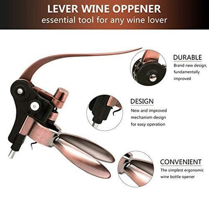 Wine Openers Set - Lever Wine Bottle Opener Kit - Corkscrew Set-[Professional Upgraded] Wine Accessories with Gift Box-with Cutter,Wine Aerator,Wine Stopper and Extra Spiral - (Copper)