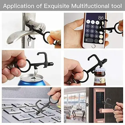 No Touch Door Opener Tool Kit (4 sets) Multifunctional Clean Key with Stylus Pad and Badge Reels Retractable, Safe Touch Tools Serves as Bottle Opener, No Touch Hand Tools for Outdoor