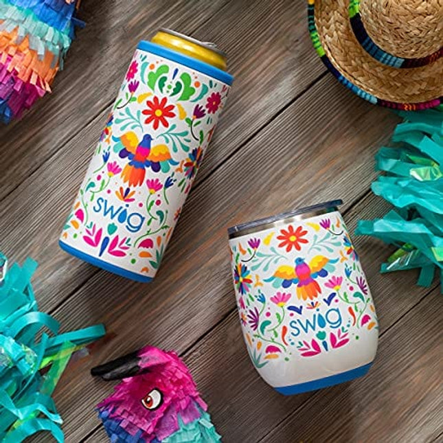 Swig Life 14oz Insulated Wine Tumbler with Lid | 40+ Pattern Options | Dishwasher Safe, Holds 2 Glasses, Stainless Steel Outdoor Wine Glass (Color Swirl)