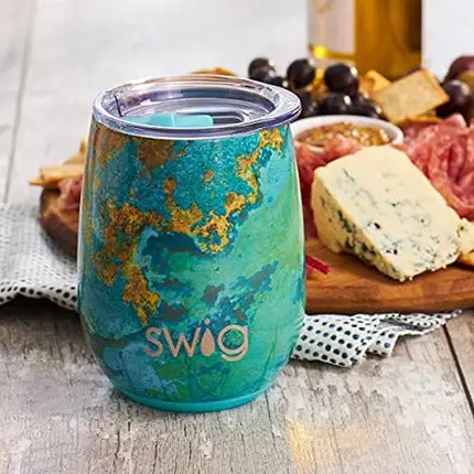 Swig Life 14oz Insulated Wine Tumbler with Lid | 40+ Pattern Options | Dishwasher Safe, Holds 2 Glasses, Stainless Steel Outdoor Wine Glass (Color Swirl)