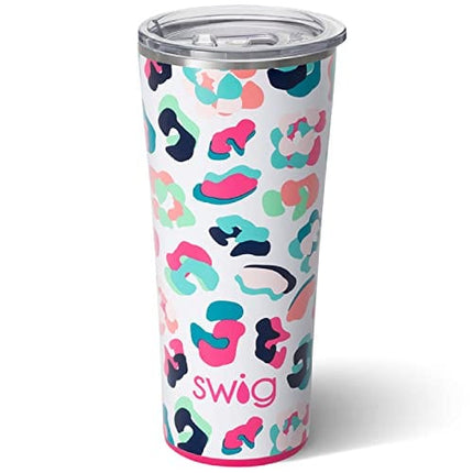 Swig Life 22oz Triple Insulated Stainless Steel Skinny Tumbler with Lid, Dishwasher Safe, Double Wall, and Vacuum Sealed Travel Coffee Tumbler in Party Animal Leopard Print