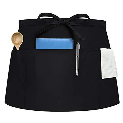 Syntus 1 Pack 3 Pockets Waterdrop Resistant Waitress Waist Apron,11.5-inch Black