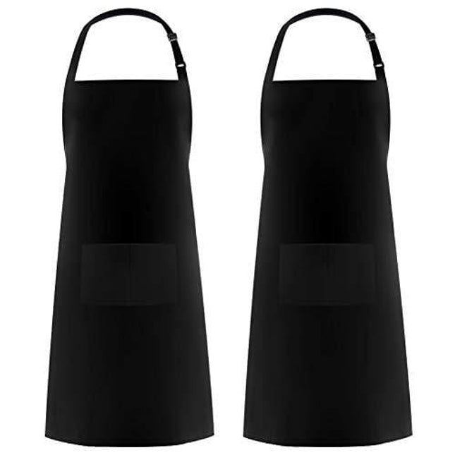 Syntus 100% Cotton Adjustable Bib 2 Pockets Cooking Kitchen Aprons, BBQ Drawing, Women Men Chef, Black