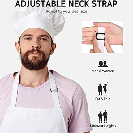 Syntus 2 Pack Adjustable Bib Apron Waterdrop Resistant with 2 Pockets Cooking Kitchen Aprons for BBQ Drawing, Women Men Chef, White