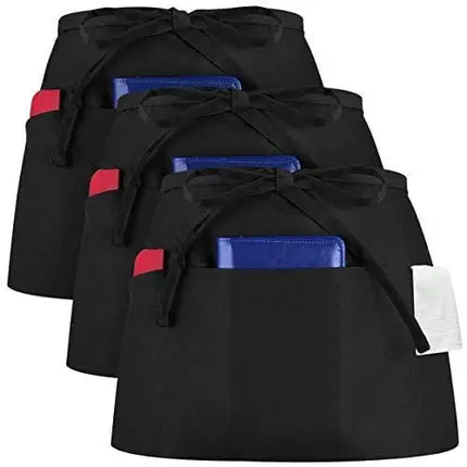 Syntus 3 Pack 3 Pockets Waterdrop Resistant Waitress Waist Apron,11.5-inch Black