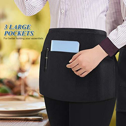 Syntus 3 Pack 3 Pockets Waterdrop Resistant Waitress Waist Apron,11.5-inch Black