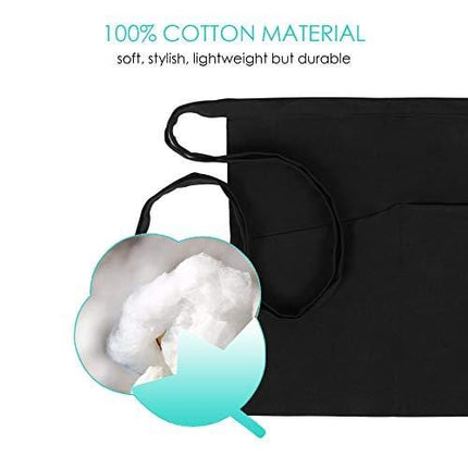 Syntus 6 Pack 3 Pockets 100% Cotton Waitress Waist Apron, 11.5-inch Black