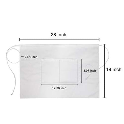 Syntus White 2 Pack 2 Pockets Water Drop Resistant Waitress Waist Apron, 19-inch
