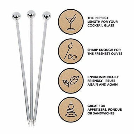 50 Pieces Stainless Steel Cocktail Picks Metal Martini Picks 4.3 inch