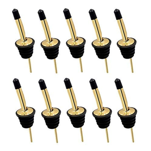 24 Pack Liquor Pour Spouts Set - Stainless Steel bottle spout and Liquor Pourers Dust Caps Covers Gold