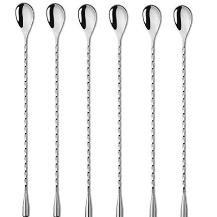 6 Pcs 12 Inch Bar Mixing Spoon Cocktail Spoon Stainless Steel Bar Long Spoon With Spiral Pattern