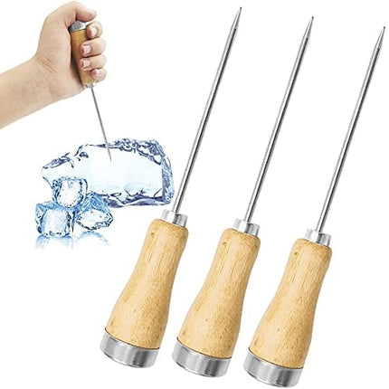 3 Pcs 8.5 Inch Ice Picks,Stainless Steel Ice Pick with Wooden Handle,Ice Breaking Accessories for Kitchen,Bar,Restaurant
