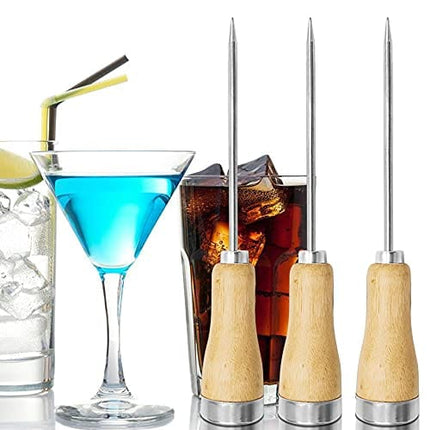 3 Pcs 8.5 Inch Ice Picks,Stainless Steel Ice Pick with Wooden Handle,Ice Breaking Accessories for Kitchen,Bar,Restaurant