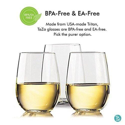 TaZa Unbreakable Stemless Wine Glasses: Elegant Shatterproof Tritan Plastic Outdoor Cups with Weighted Base | Dishwasher-Safe | Smooth Rims | 16 Ounce | Set of 4