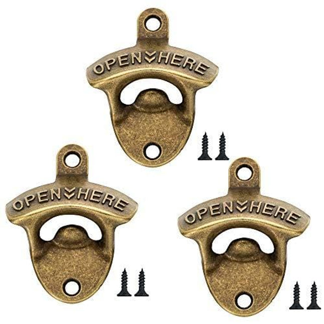 YKLIGTN 3 Pcs Latest Bronze Wall Mounted Bottle Openers Vintage Beer Bottle Opener Suitable for Bars KTV Hotels Homes (bronze, 3)