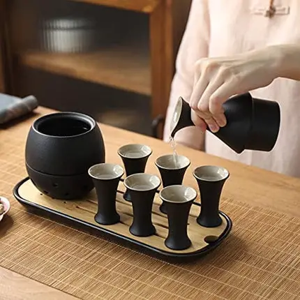 TEANAGOO Traditional Japanese Sake Set, Sake Carafe(6 Oz) with 6 Sake Cups (0.9 Oz) for Hot or Cold Japanese Soju Liquor with Serving Bambo Tray Gift Sets 10pcs/Set. Saki Sets Traditional Carafe Set…