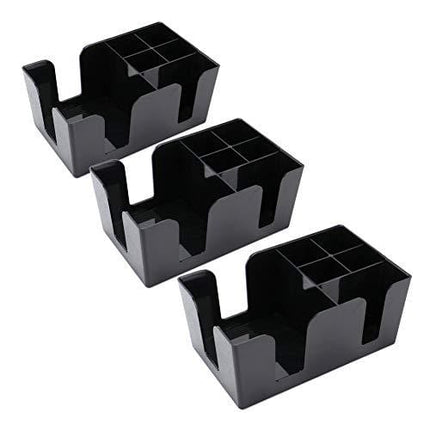 Tebery 3 Pack Bar Caddy with 6 Compartments,Barware Caddy, Bar Caddy Napkin Dispenser, Straw Organizer - 9" L x 5.4" W, Black