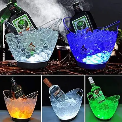 TECKCOOL LED Ice Buckets, Clear Acrylic 3 Liter Ice Bucket Colors Changing LED Cooler Bucket, Champagne Wine Drinks Beer Bottles, Power by 2 AA Batteries, Holds 4 Full-Sized Bottles and Ice