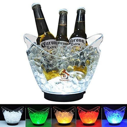 TECKCOOL LED Ice Buckets, Clear Acrylic 3 Liter Ice Bucket Colors Changing LED Cooler Bucket, Champagne Wine Drinks Beer Bottles, Power by 2 AA Batteries, Holds 4 Full-Sized Bottles and Ice