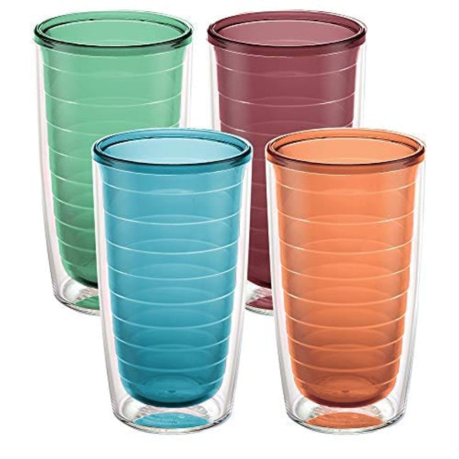Tervis Made in USA Double Walled Clear & Colorful Tabletop Insulated Tumbler Cup Keeps Drinks Cold & Hot, 16oz - 4pk, Assorted