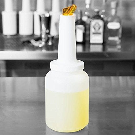 Store and Pour 2 Qt. Bottle with Yellow Pour Spout and Cap, 64 oz Flow-N-Stow Bar Fruit Juice & Liquor Storage Containers, Professional Bartender Supplies by Tezzorio