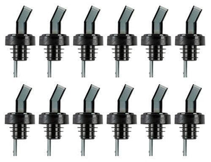 (Pack of 12) Screened Liquor Bottle Pourer, Black Spout Bottle Pourer with Collar, Screened Pour Spouts by Tezzorio