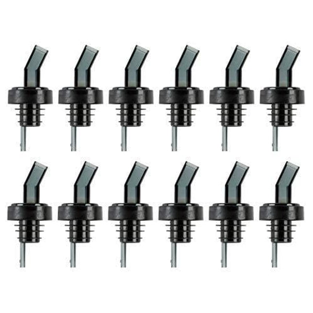(Pack of 12) Screened Liquor Bottle Pourer, Black Spout Bottle Pourer with Collar, Screened Pour Spouts by Tezzorio