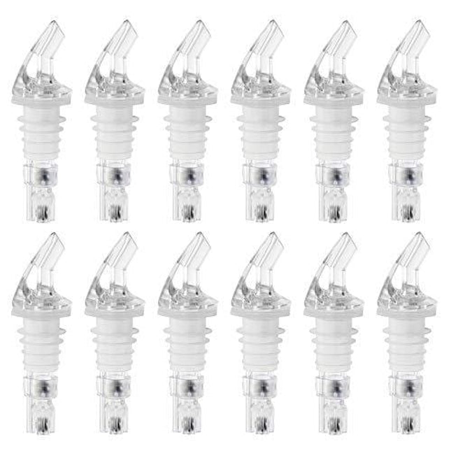 Tezzorio (Pack of 12) Measured Liquor Pourers, 1.25 oz, No Collar Clear Spout Bottle Pourer with Clear Tail
