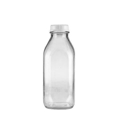 The Dairy Shoppe Heavy Glass Milk Bottles 33.8 Oz Jugs with Extra Lids (1, 33.8 oz)
