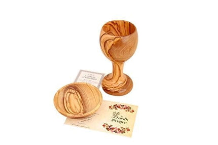 Communion cups - The Lord's Supper - Olive Wood Wine Goblet - Chalice (6 Inches Large) with Olive Wood Bread Tray .