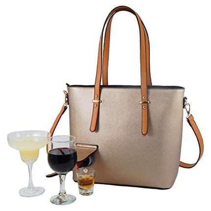 The Joy Collection Loving Liquid Line Wine Purse with Hidden Spout - Holds 1.5 ltrs. - Wine Tote (Black/Bronze)