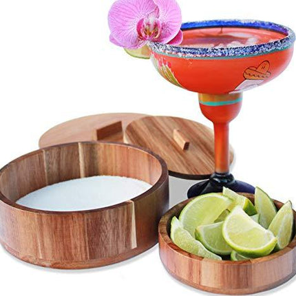 The Lunga Collection Margarita Salt Rimmer with Lid for LARGE Glasses - Cocktail Glass Rimmer With Garnish Bowl - Set for Cocktails