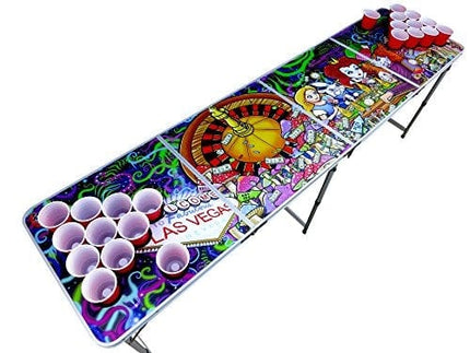 Alice in Las Vegas Psychedelic Poker Beer Pong Table with Cup Holes and Hole Covers