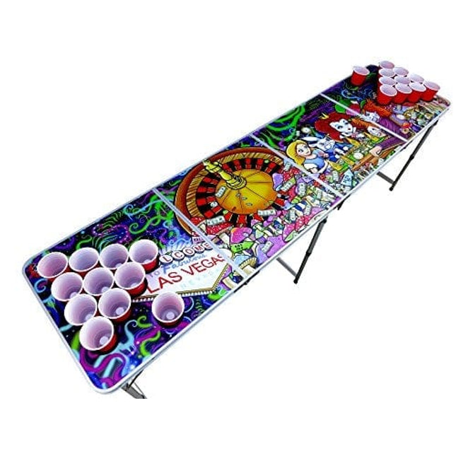 Alice in Las Vegas Psychedelic Poker Beer Pong Table with Cup Holes and Hole Covers