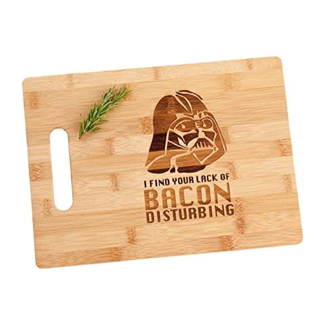 Darth Vader I Find Your Lack Of Bacon Disturbing Engraved Bamboo Wood Cutting Board with Handle Charcuterie Cheese Star Wars Gift 9.5 x 13"