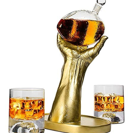 Football Decanter with 2 Football Whiskey & Wine Glasses - Perfect For Superbowl, Father's day Gift , Gift for Husband - Made for Liquor, Scotch, Whiskey and Bourbon 750ml, Rugby Gifts
