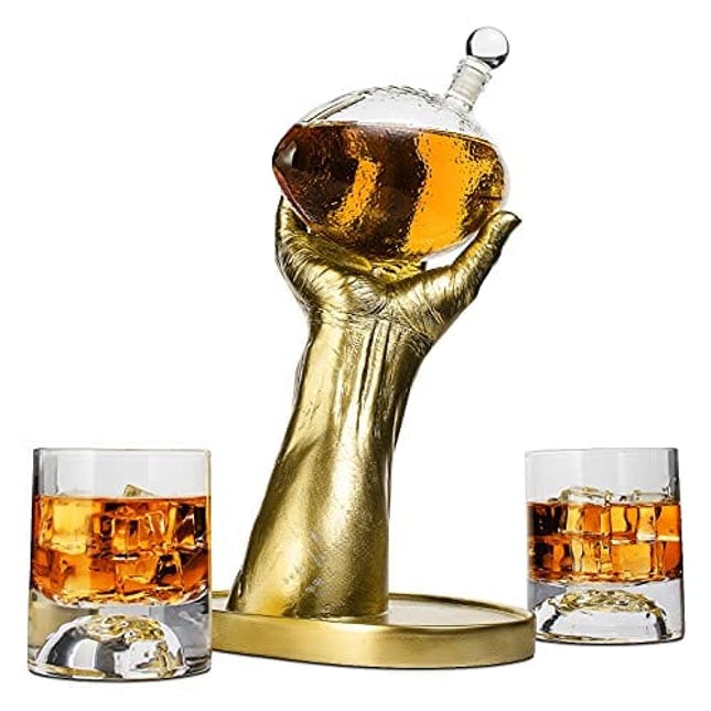 Football Decanter with 2 Football Whiskey & Wine Glasses - Perfect For Superbowl, Father's day Gift , Gift for Husband - Made for Liquor, Scotch, Whiskey and Bourbon 750ml, Rugby Gifts