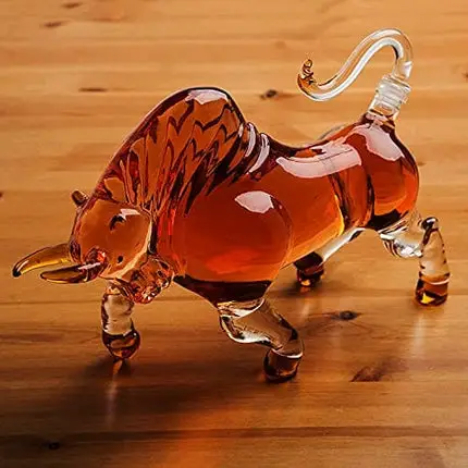 The Wine Savant Charging Bull Heads Forward Animal Liquor Decanter Made For Bourbon, Whiskey, Scotch, Rum, or Tequila, Zodiac Shape
