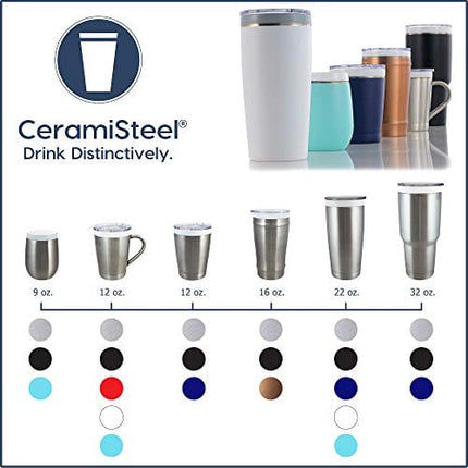 CeramiSteel Ceramic Wine Tumbler (9 ounce), Ceramic Rim & Inner Coating on Insulated Stainless Steel Tumbler, Durable Turquoise Finish