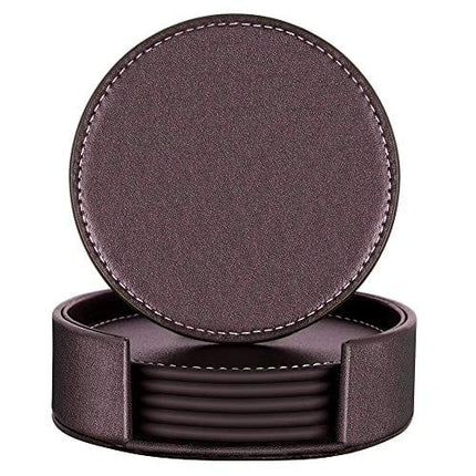Coasters for Drinks,Thipoten Leather Coasters with Holder,Protect Furniture from Damage(6PCS, Brown)