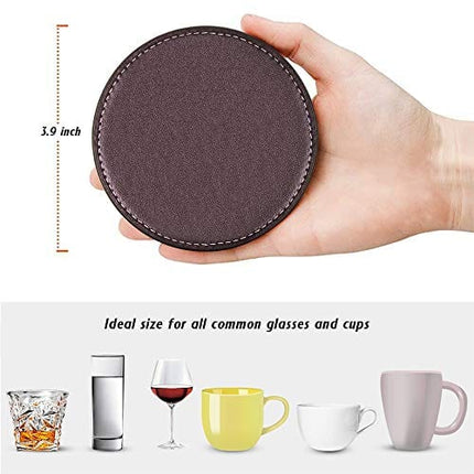 Coasters for Drinks,Thipoten Leather Coasters with Holder,Protect Furniture from Damage(6PCS, Brown)